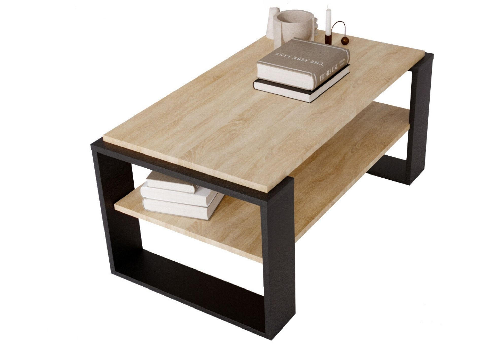 COUCHTISCH Holzwerkstoff rechteckig stabil Sonoma Eiche 42/54/96cm - Schwarz/Sonoma Eiche, Holzwerkstoff (53.8/96/42cm) - CraftPAK