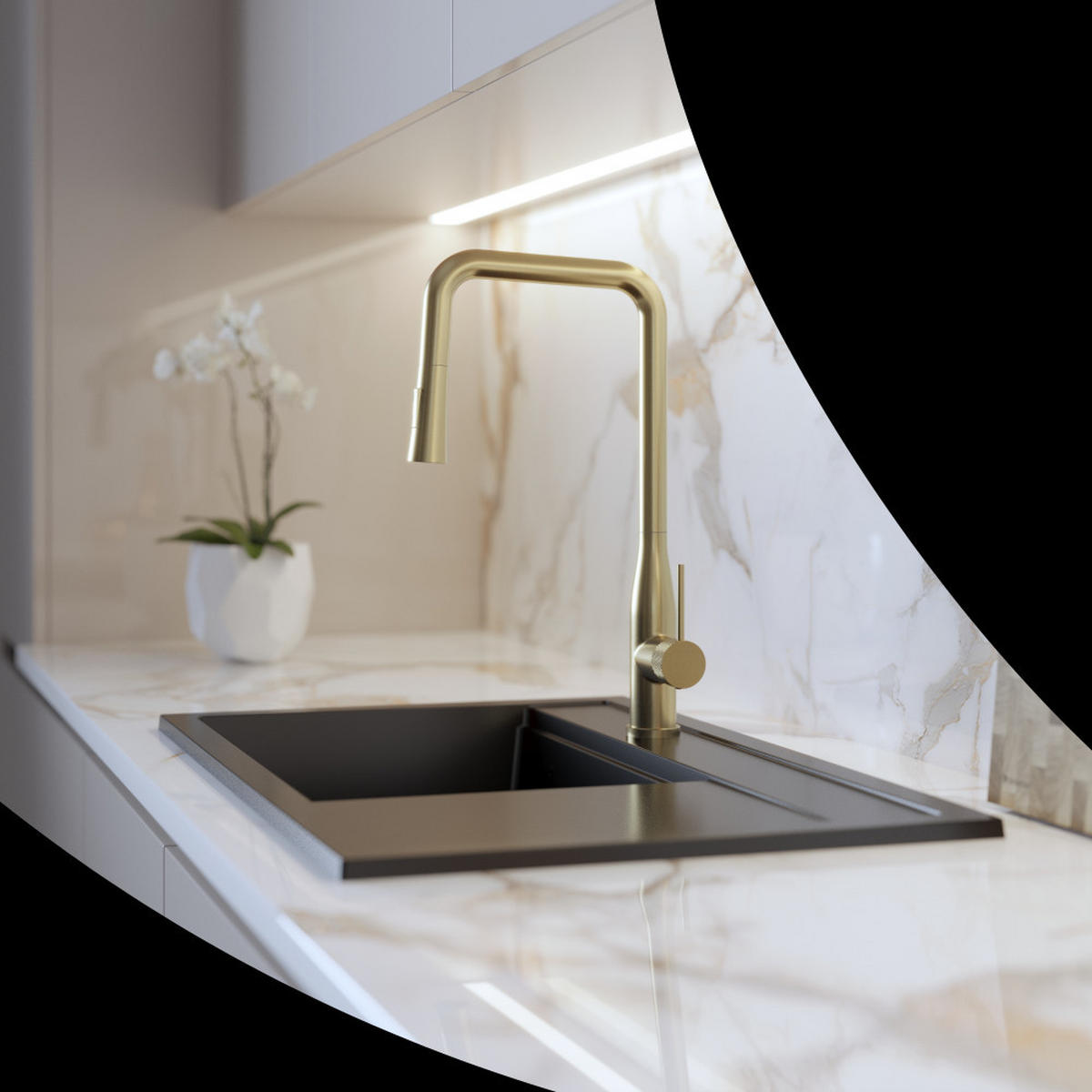 KÜCHENARMATUR Vector Gebürstetes Gold mit Ausziehbrause 2 Funktionen 1-tlg. - Chromfarben, Metall (27/46/27cm) - Granitan