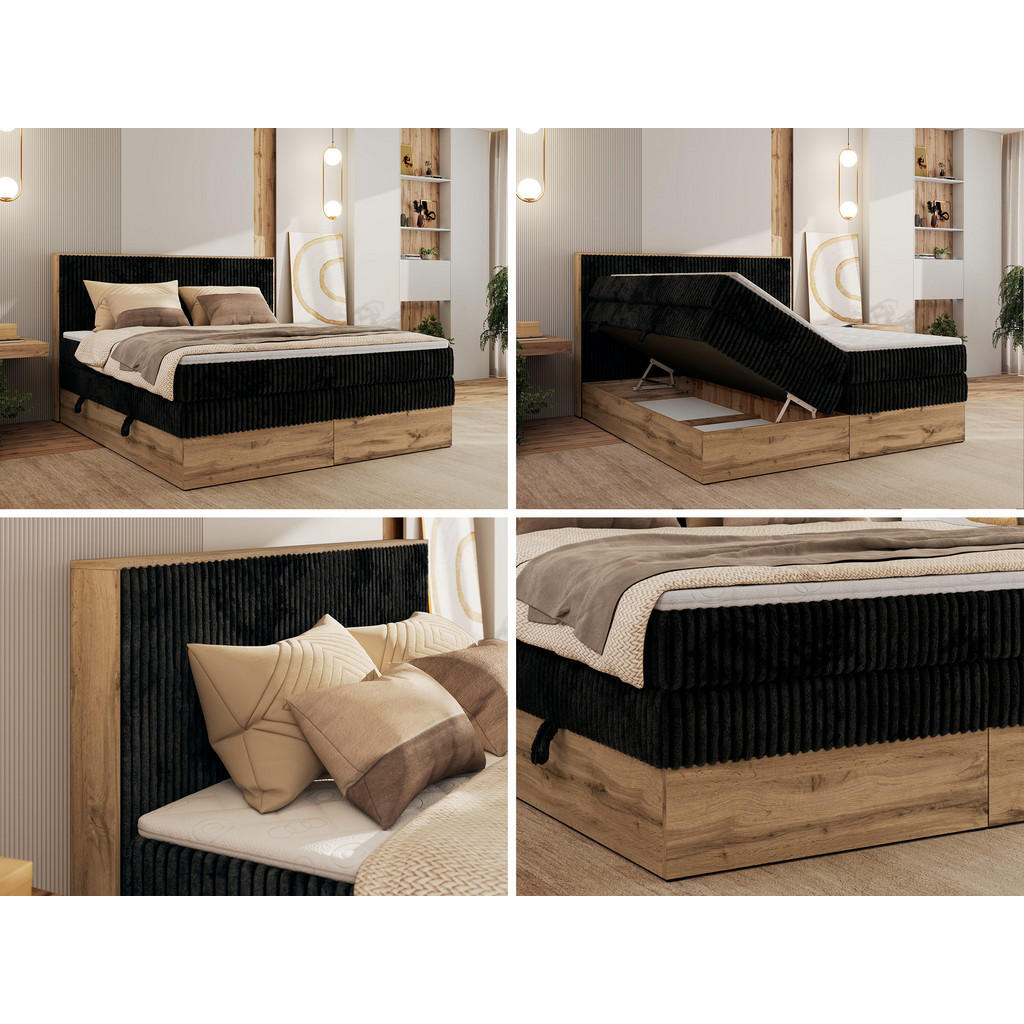 Thumbnail - MKS Boxbett, Schwarz, Textil, 2-Sitzer, H4, Rechteckig, 180x200 cm, Oeko-Tex®, Schlafzimmer, Betten, Boxspringbetten