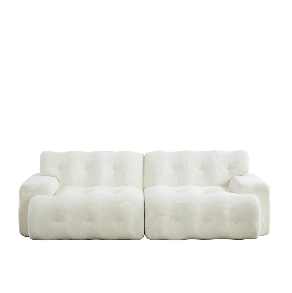 POHOVKA 224/104/66 cm béžová z chenille s oblými hranami a prošíváním s knoflíky - béžová, textil (104/66/224cm) - OKWISH