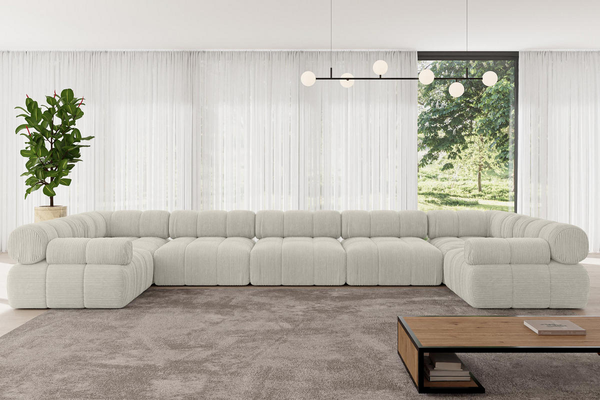 WOHNLANDSCHAFT modulares Sofa Birno-U3 - 475x190x70 cm Hellgrau Cord - Hellgrau, Holzwerkstoff/Textil (475/70/190cm) - ALTDECOR