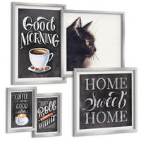 BILDER SET 5er Set - 50x50 cm & 20x30 cm & 40x60 cm Silberner Rahmen - Hausküchenthemen Katze - Silberfarben, Kunststoff (40/60cm) - TULUP