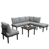 ZAHRADNÍ lounge set šedý z olefinu s pozinkovaným železem a skleněnou deskou - šedá, kov - OKWISH