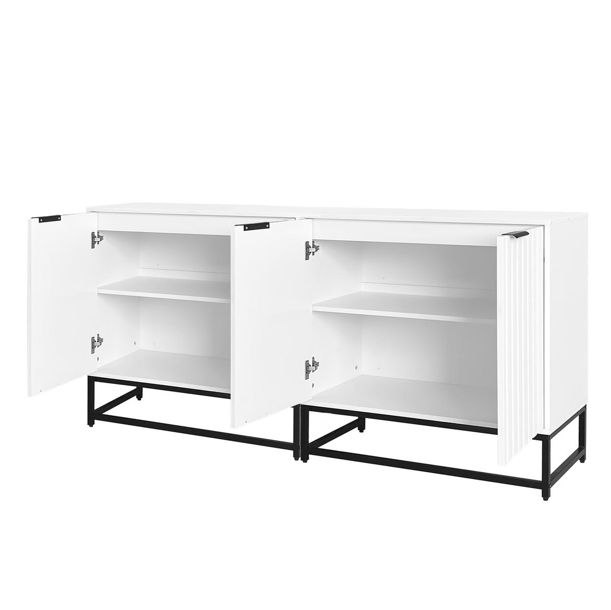 SIDEBOARD aus Spanplatte 160x40x80 cm Weiß mit Wellentüren, Metallgriffen und viel Stauraum - Weiß, Holzwerkstoff (160/80/40cm) - Modfu