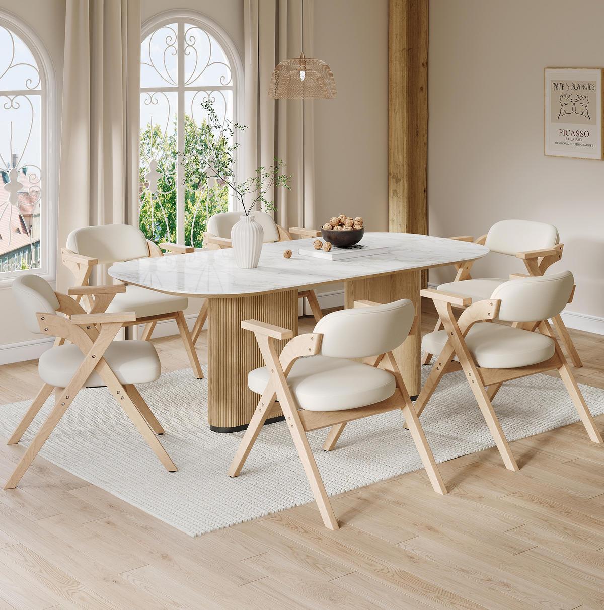 ESSZIMMERSTÜHLE klappbar Massivholz Beige 4er-Set - Beige, Holz (66.5/76/63.5cm) - Meubliv