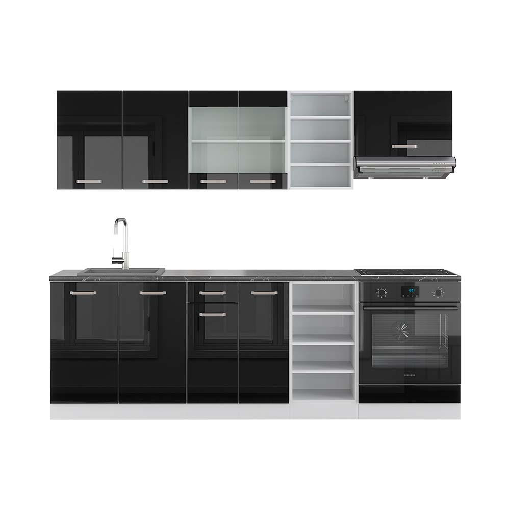 KÜCHENZEILE R-Line Schwarz Hochglanz/Weiß 240 cm, AP Anthrazit - Schwarz Hochglanz/Weiß, Holzwerkstoff (240/81.6/60cm) - Vicco