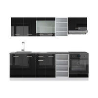 KÜCHENZEILE R-Line Schwarz Hochglanz/Weiß 240 cm, AP Anthrazit - Schwarz Hochglanz/Weiß, Holzwerkstoff (240/81.6/60cm) - Vicco