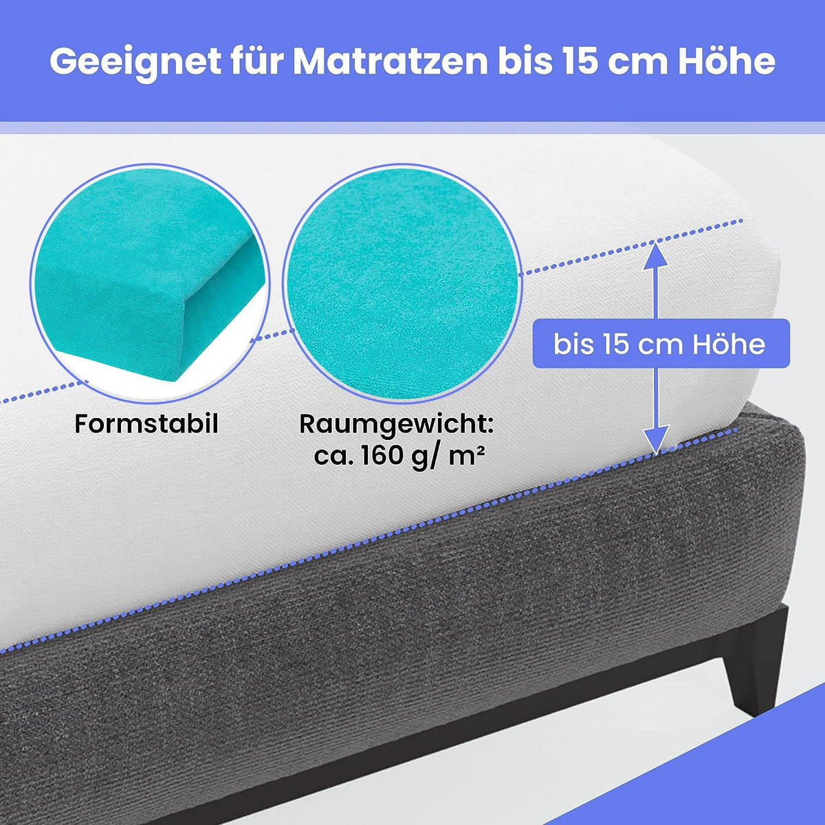 SPANNBETTLAKEN 160/200 cm, Frottee Elastisch 100 % Baumwolle Türkis - Türkis, Textil (160/200cm) - Best For Home