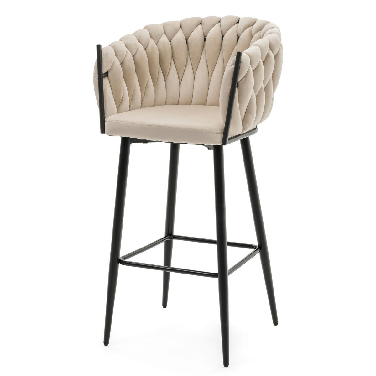 BARHOCKER LATINA gepolsterter mit Steppung - beige - Samt Velour - Ecru/Schwarz, Metall (54/95/55cm) - NEW HOME
