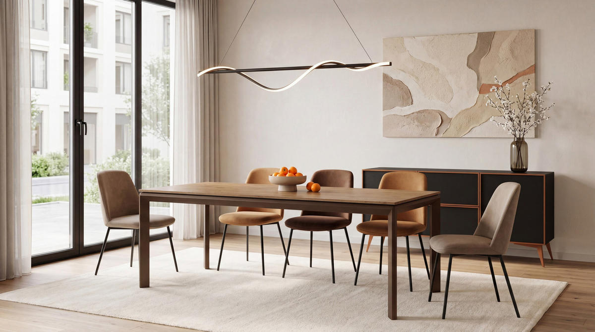 ESSTISCH Elan rechteckig ausziehbar verlängerbar mit Braunen Metallbeinen, Eiche Hell Braun 160-250/90/76 cm - Eichefarben/Braun, Holzwerkstoff/Metall (90/250/78cm) - WFL GROUP