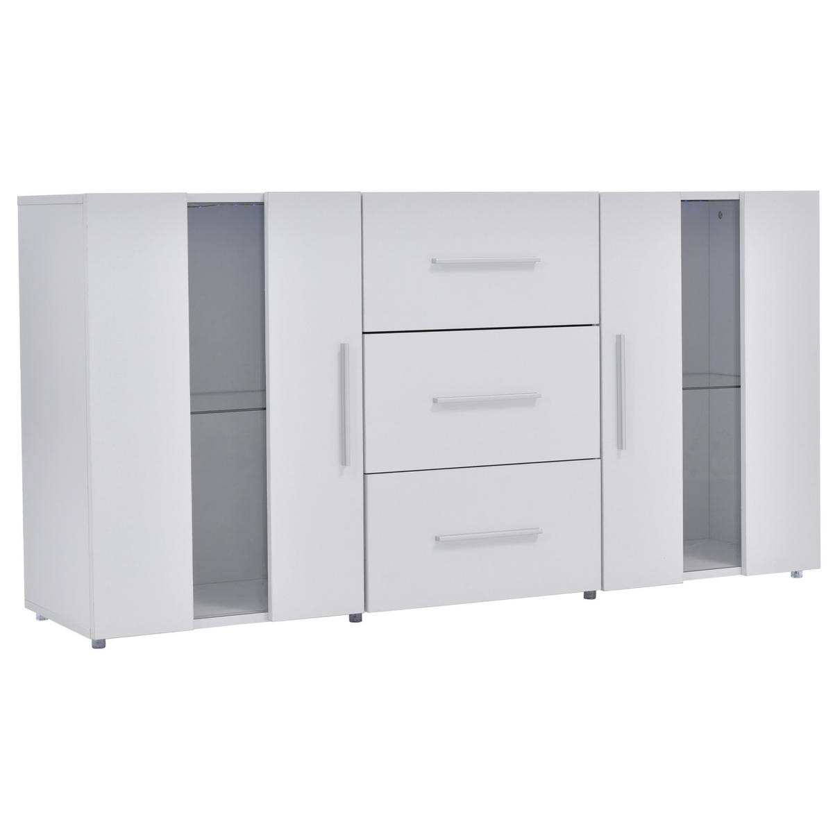 SIDEBOARD 140/35/70 cm weiß MDF mit 16 Farben LED-Leuchten und 3 Schubladen - Weiß, Holzwerkstoff (140/70/35cm) - OKWISH