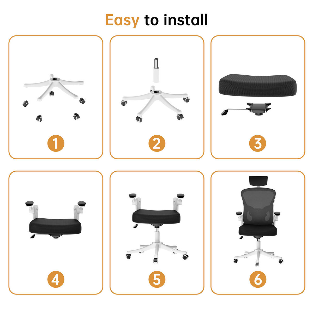 BÜROSTUHL ergonomisch Schwarz-Weiß mit Lendenstütze - Weiß, Metall (58.5/28.5/61cm) - Rattrix