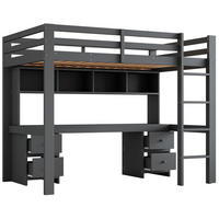 HOCHBETT aus Kiefernholz/MDF 90x200 cm in Grau mit Schreibtisch & Stauraum - Grau, Holz (90/200cm) - Modfu