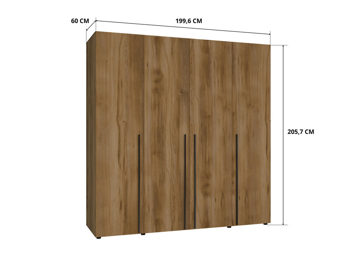 DREHTÜRENSCHRANK Arni Eiche Gold Barock - 11 Fächer - 200x206x60 cm - Eiche Artisan, Holzwerkstoff (200/206/60cm) - Ravio