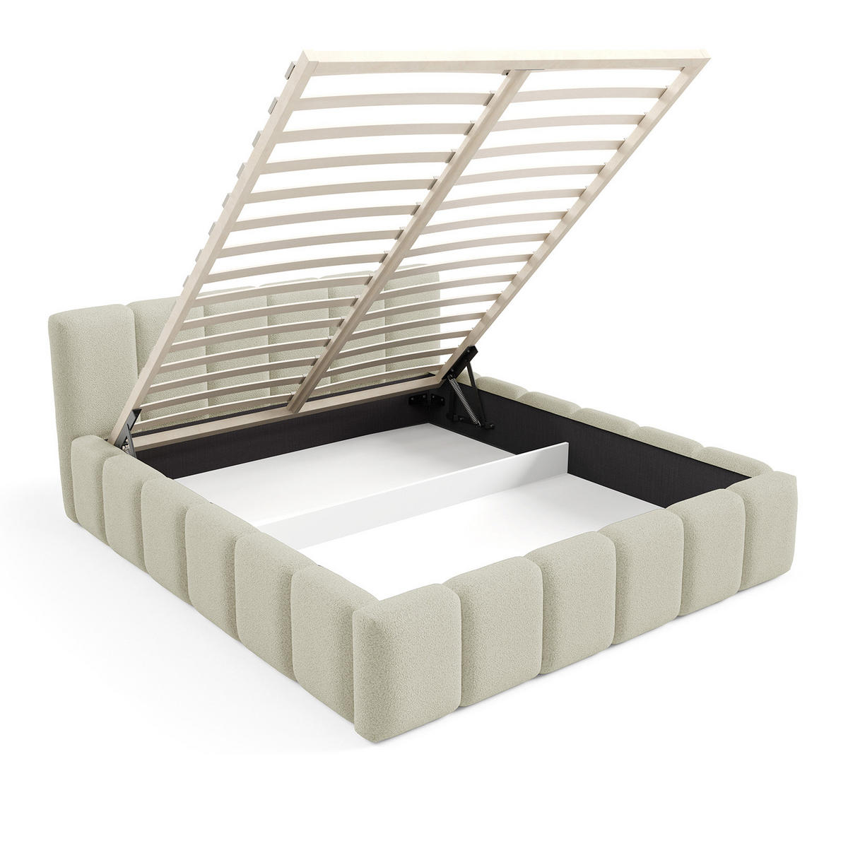 POLSTERBETT KALLA Medium 140x200 cm mit Bettkasten – QUELLE 02 - Creme, Holz (140/200cm) - Dekori_Interiors
