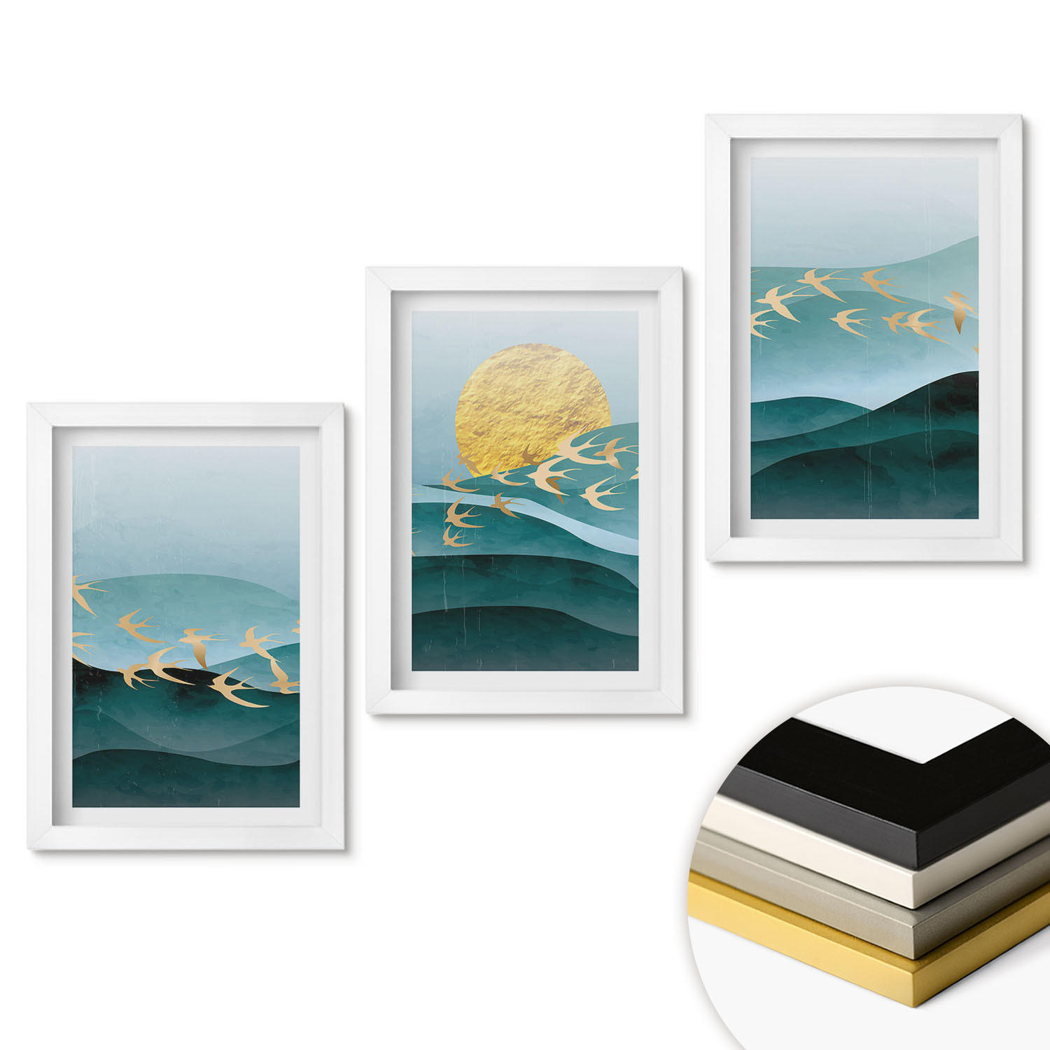 WANDBILDER 3er-Set - 20x30 cm Weißer Rahmen - Abstrakte Sonnenuntergangslandschaften - Weiß, Kunststoff (20/30cm) - ArtPrintCave