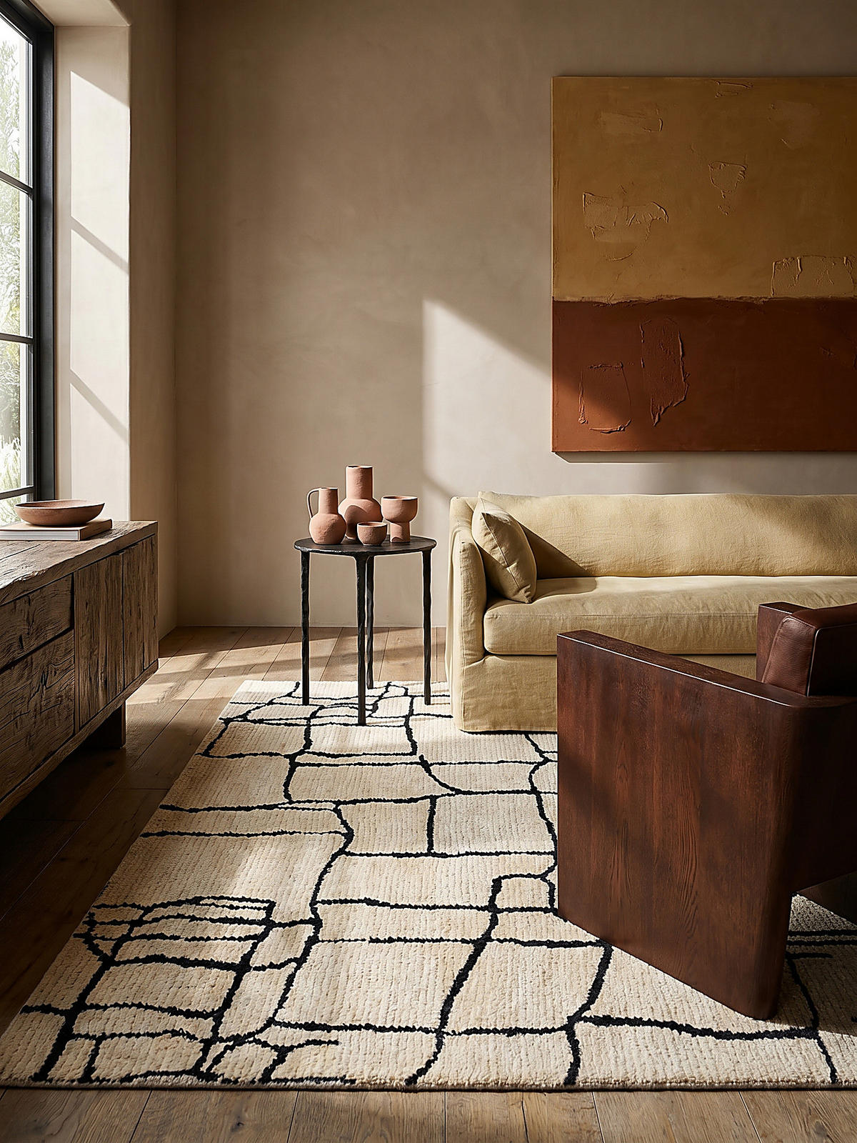 TEPPICH ARLEN, abstrakt, Creme-Schwarz, 120 x 170 cm - Beige, Textil (170/120cm) - KADIMA DESIGN