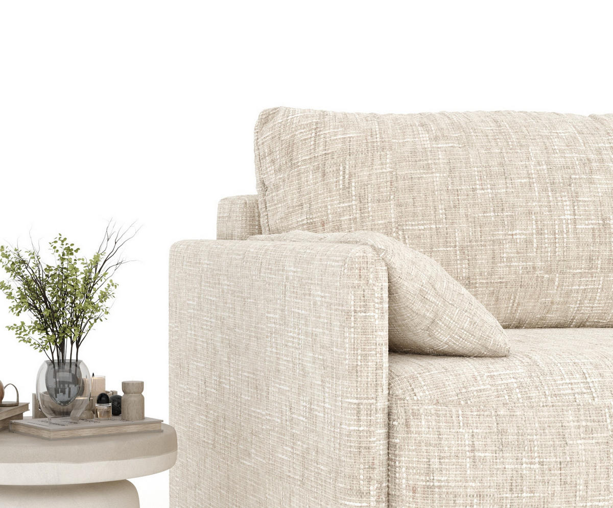 SCHLAFSOFA MIT ECKSOFA-FUNKTION Nappa Creme Webstoff - Creme/Schwarz, Holz/Holzwerkstoff (215/100/112cm) - Maison de Reve