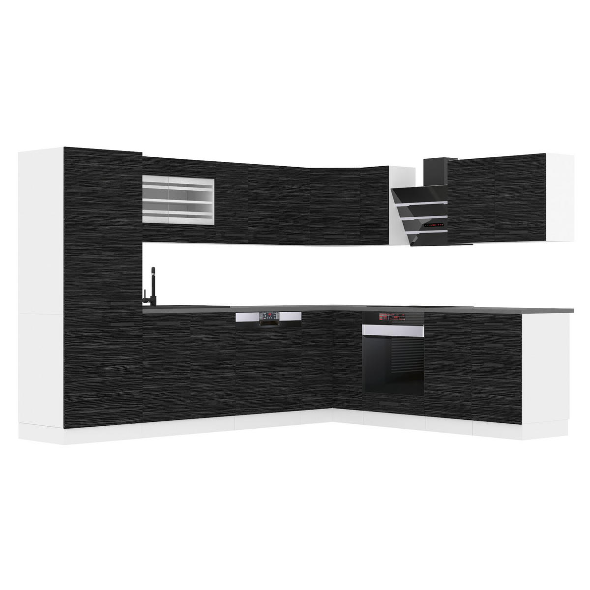 KÜCHE L-Form Julie mit Arbeitsplatten, Königliches Ebenholz - Schwarz, Holz (460/204/60cm) - B BELINI GROUP