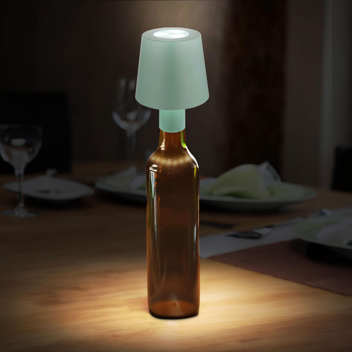 LED TISCHLEUCHTE Flaschenlampe Grün - Grün, Kunststoff (10.5/10.5/14cm) - Globo Lighting