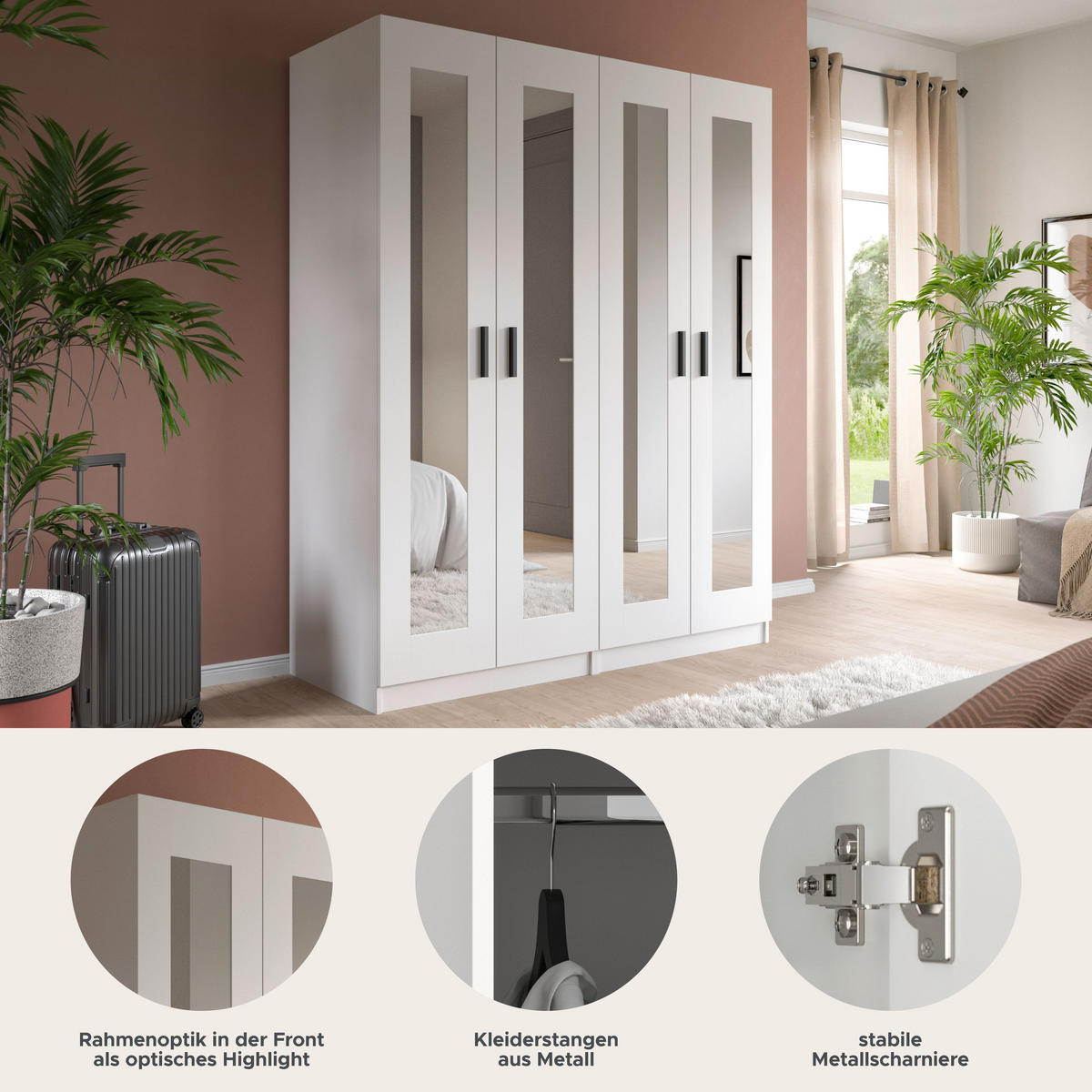 KLEIDERSCHRANKKOMBINATION VISBY (B/H/T: ca. 160/194/56 cm) in weiß/weiß - Weiß, Holzwerkstoff (160/194/56cm)