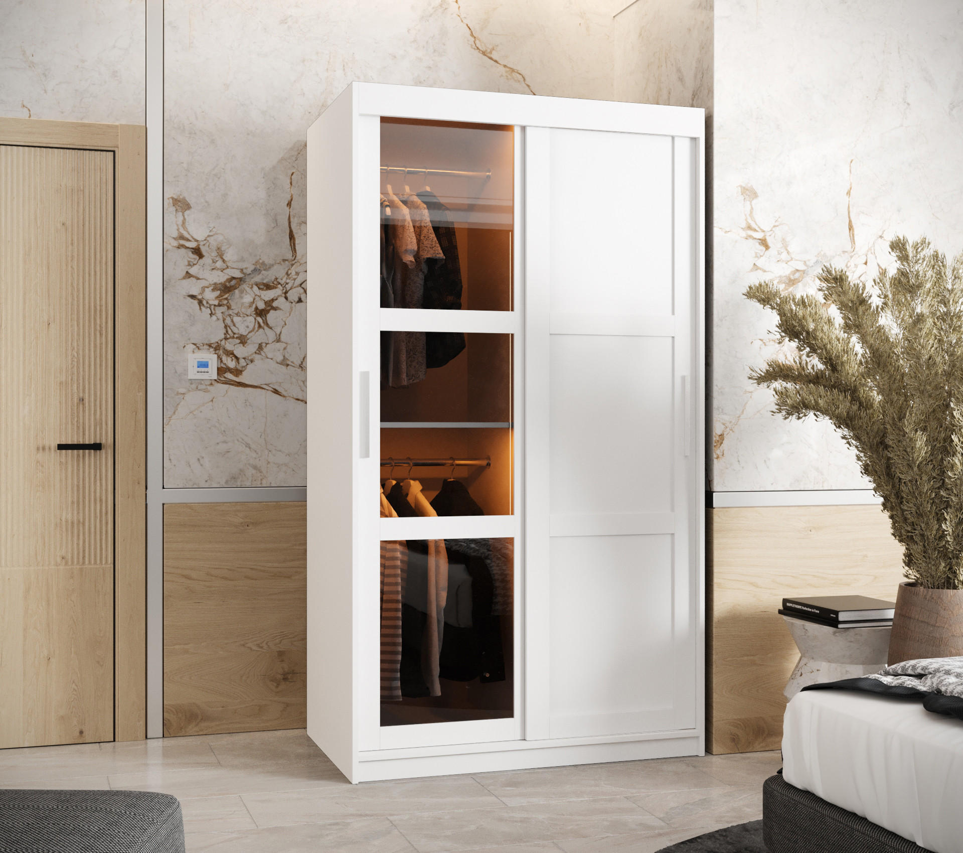 SCHWEBETÜRENSCHRANK 200/100/62 2-türig - Silberfarben/Weiß, Holz/Kunststoff (100/200/62cm) - Abiks Möbel