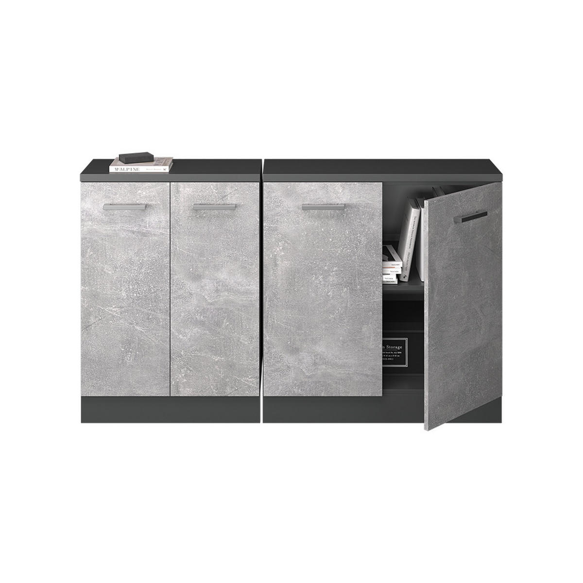 KUHINJSKI ORMAR ZA KOSINE KROVA R-Line Beton 140 cm Set od 2 korpusa ormara, dubina 60 cm - siva/antracit, drvni materijal (140/83.8/60cm) - Vicco