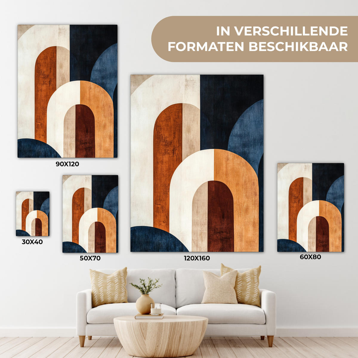 LEINWANDBILD Abstrakt - Formen - Dunkelblau 60x80 cm - Cognac, Textil (60/80cm) - MuchoWow