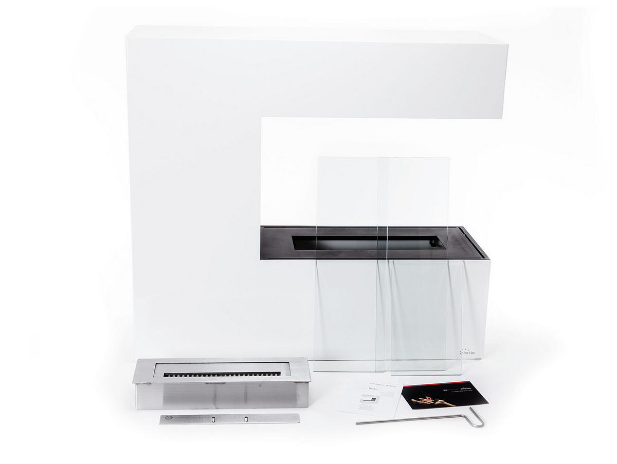 BIOETHANOL-KAMIN Weiß Bodenmodell inklusive 2.2 L Brennblock - Weiß, Metall (100/90/35cm) - Purline