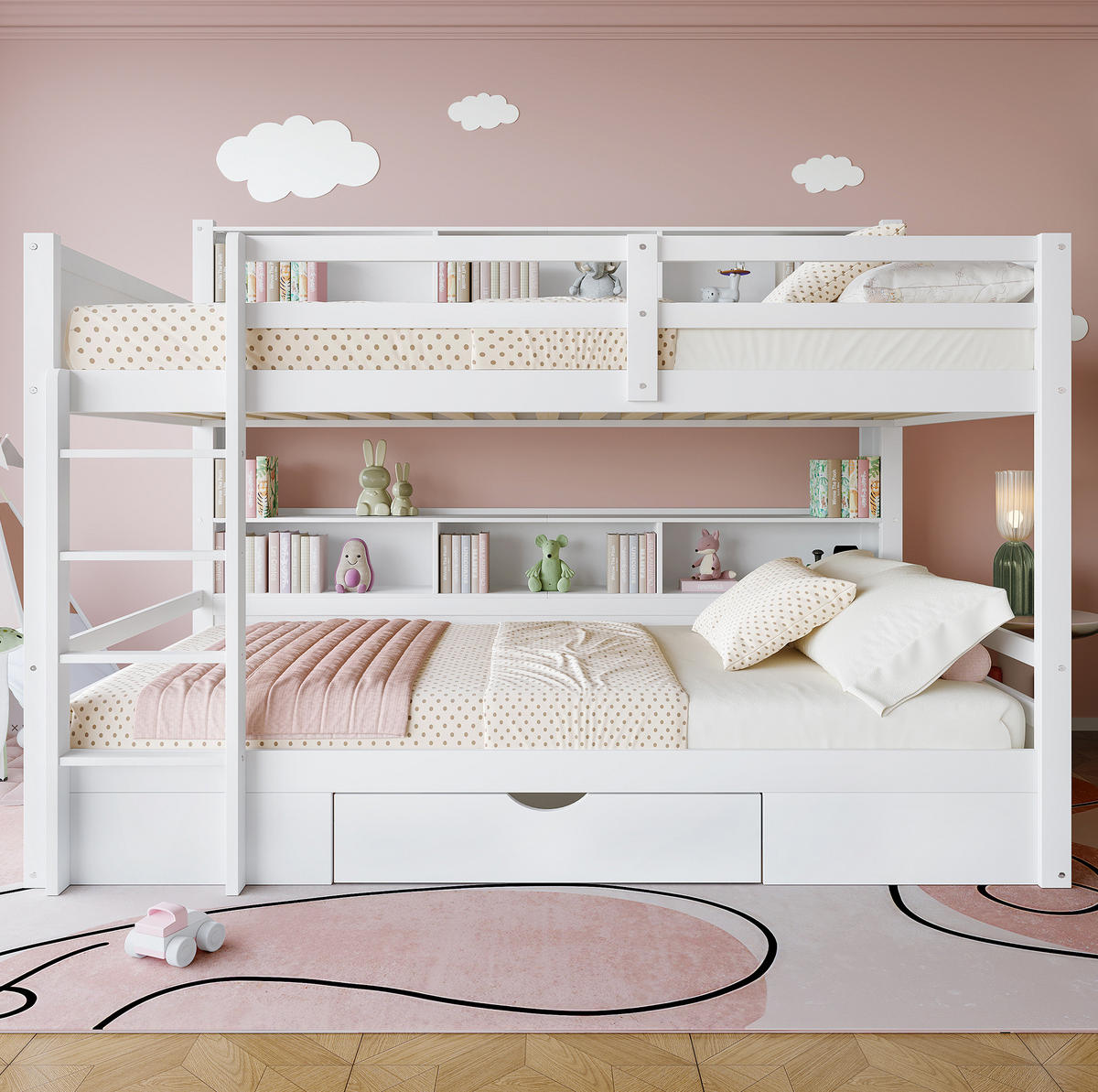ETAGENBETT 90/200 cm Weiß mit Schublade und Ablagefächern - Weiß, Holz (90/200cm) - OKMYHOME