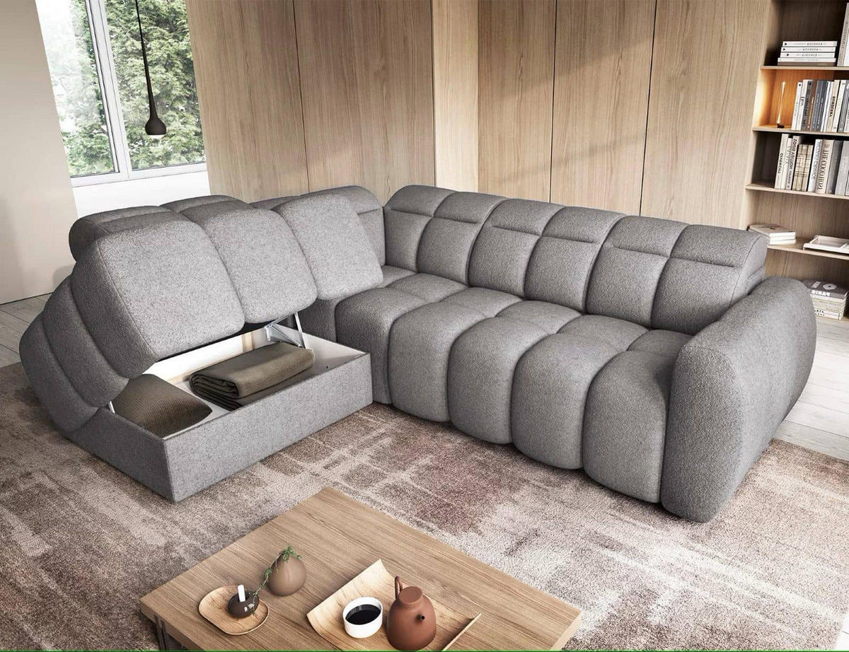 ECKSOFA mit elektrischem Sitzvorschub, Bettkasten und verstellbare Kopflehnen - Dunkelgrau, Naturmaterialien/Textil (258/208cm) - Eltap