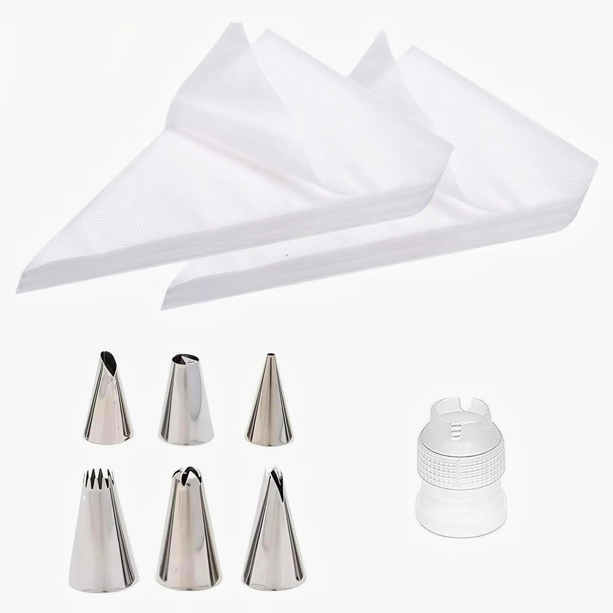 SPRITZBEUTEL Set 100 Stück mit 7 Edelstahl-Tüllen 20 x 30 cm - Transparent, Kunststoff (20/1/30cm)