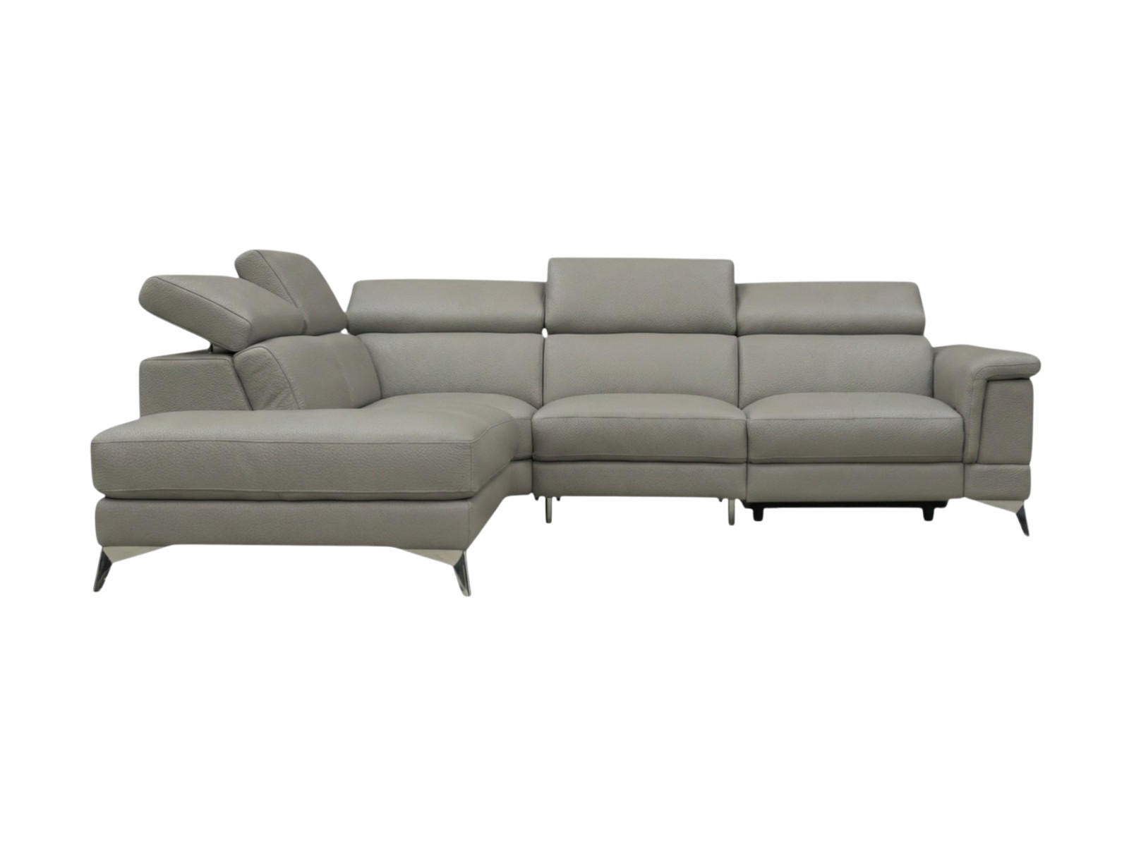 ECKSOFA Planet Echtleder Perlgrau - Hellgrau, Leder/Metall (232/256cm)