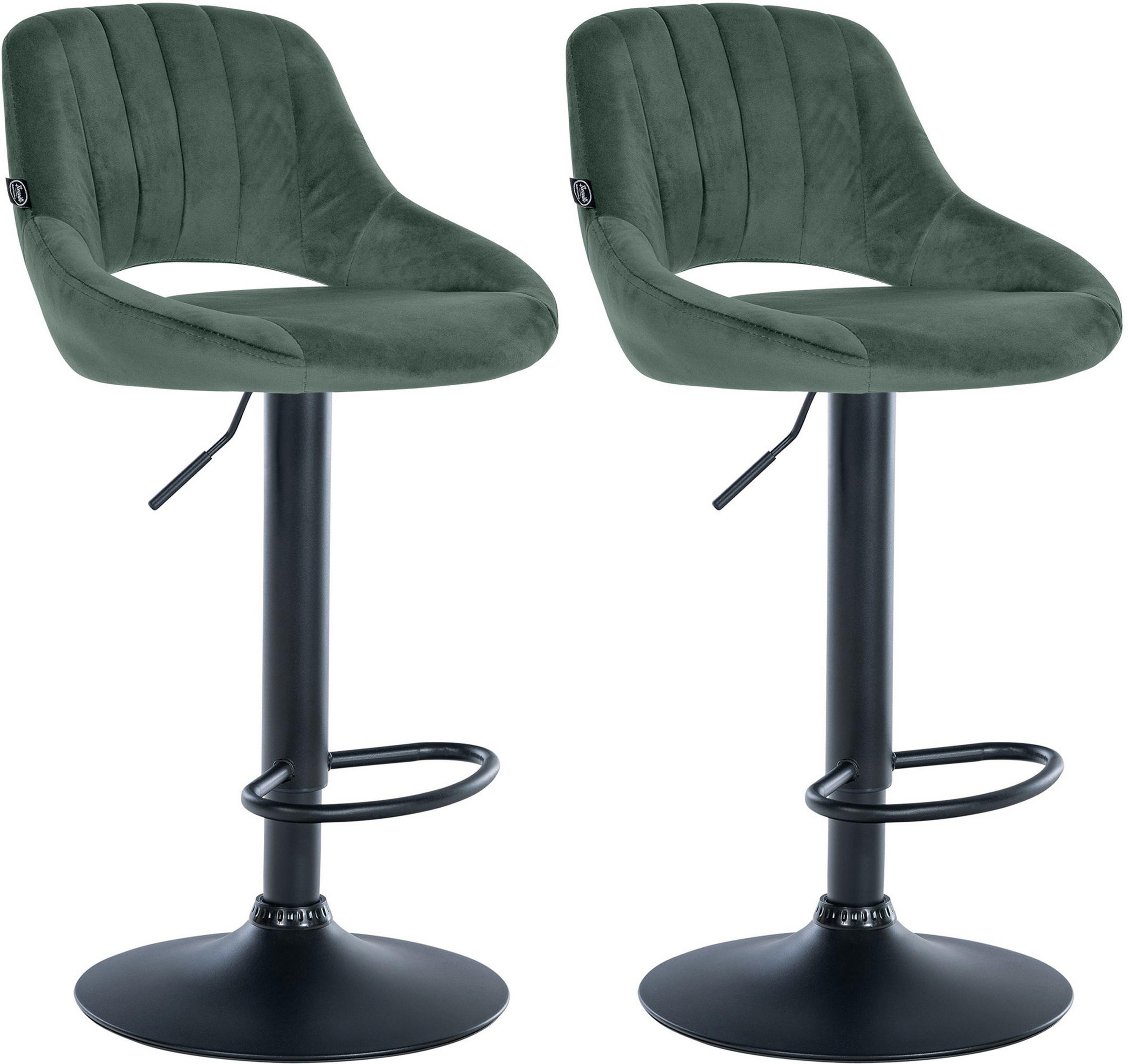 BARHOCKER 2er Set Milos Samt B grün - Schwarz/Grün, Textil/Metall (47/106/48cm) - TPFLiving