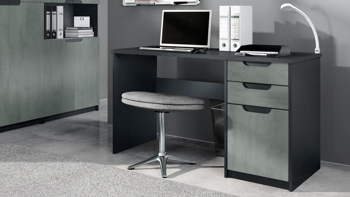 SCHREIBTISCH Logan Fronten in Beton Dunkel Optik - Dunkelgrau, Holzwerkstoff (60/129/76cm) - Vladon