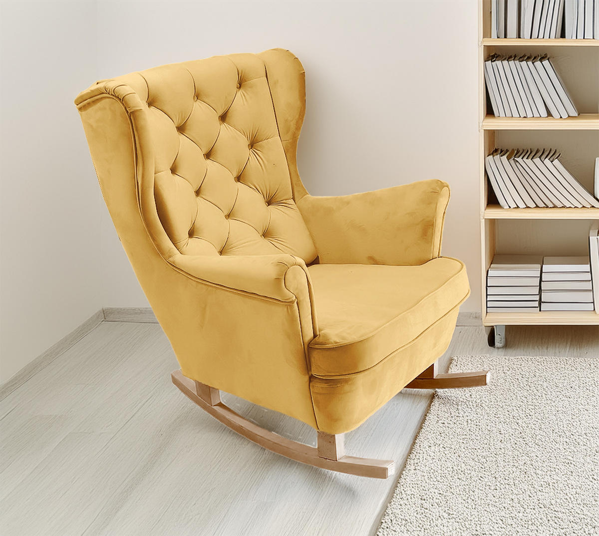SCHAUKELSESSEL mit gepolstertem Sitz und Armlehnen, 102x81x95 cm, Gold_29822 - Birkefarben/Buchefarben, Holz/Textil (81/102/95cm) - DomoHome
