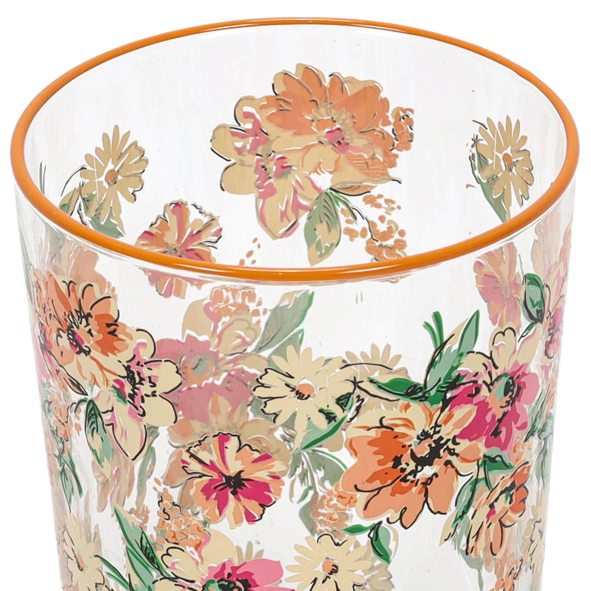 GLAS mit Blumenmuster Orange 510 ml 8,8/8,8/12 cm - Multicolor, Glas (0.51L) - Excellent Houseware