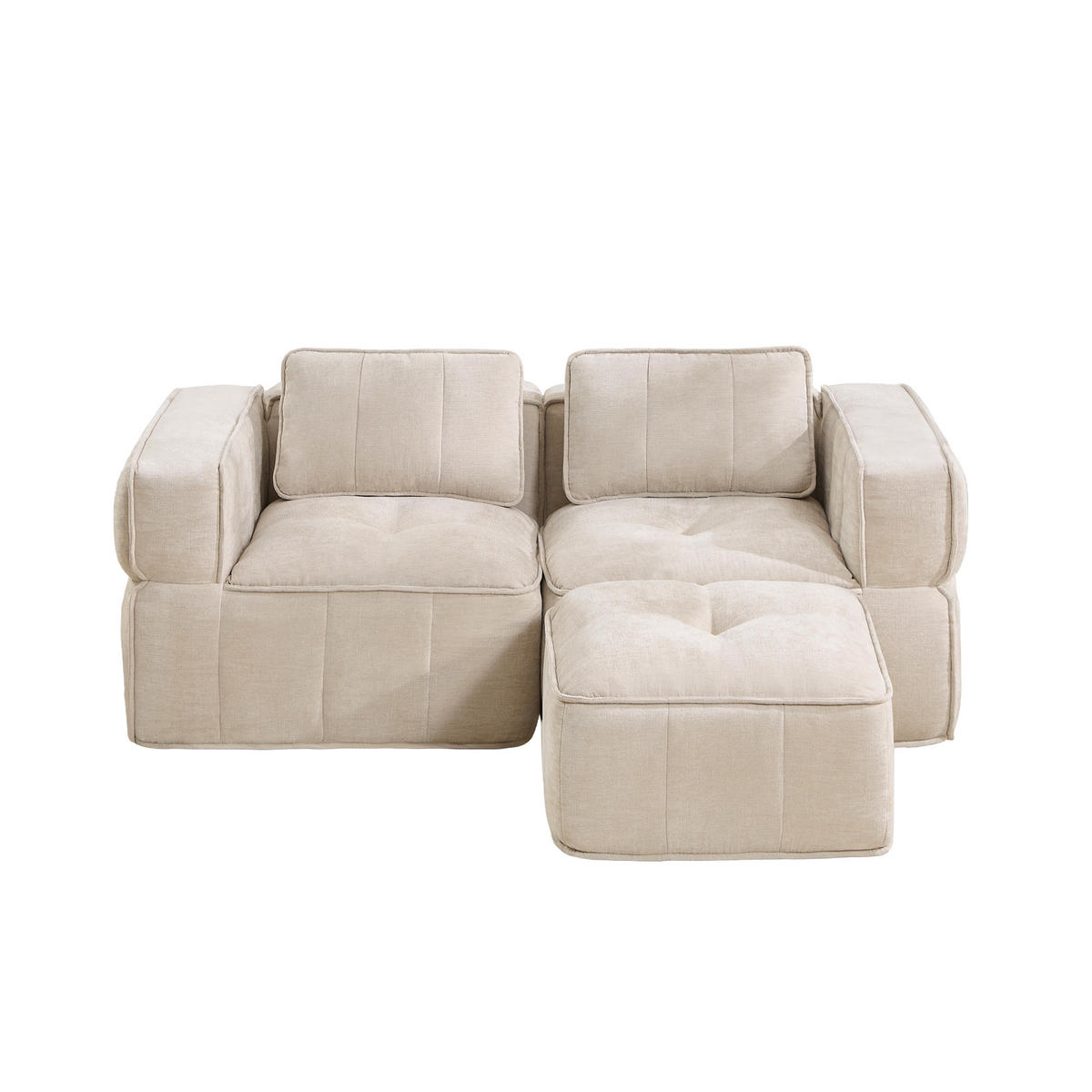 ECKSOFA DE-34428 L-Form mit Hocker Beige - Beige, Textil (93/198cm) - ComfortXL