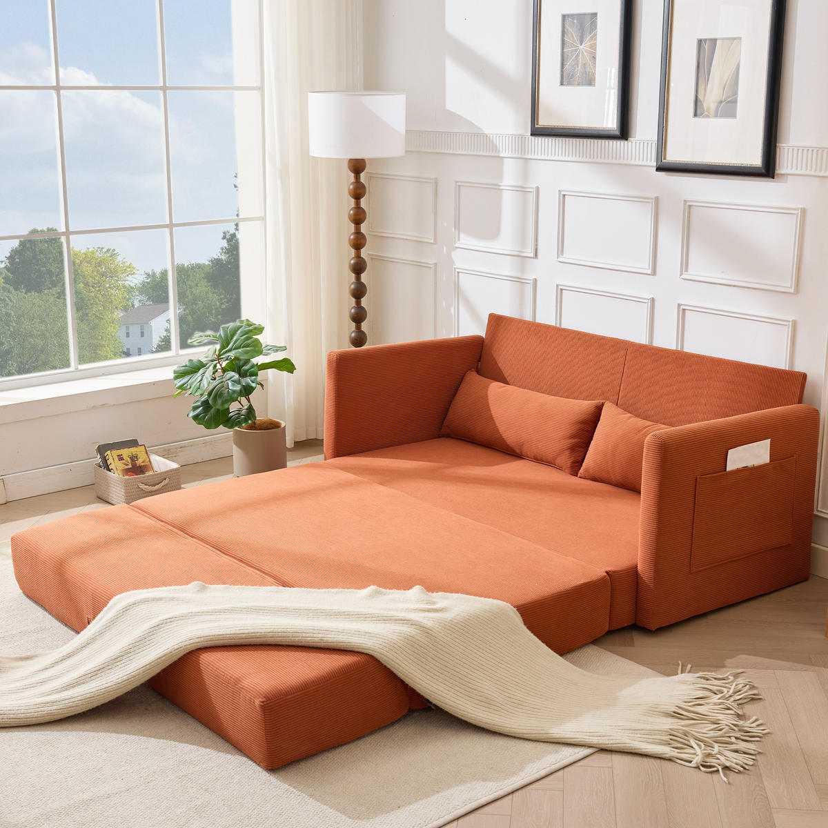 SCHLAFSOFA 2-Sitzer Sofa mit Schlaffunktion,klappbar,Orange - Orange, Textil (165/82/92cm) - LVHOM