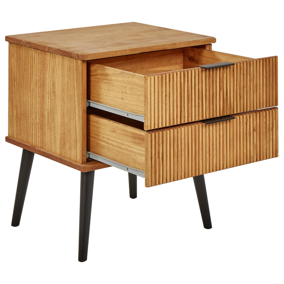 NACHTTISCH mit 2 Schubladen Braun Timmins - Schwarz/Braun, Holz (40/48/56cm) - Beliani