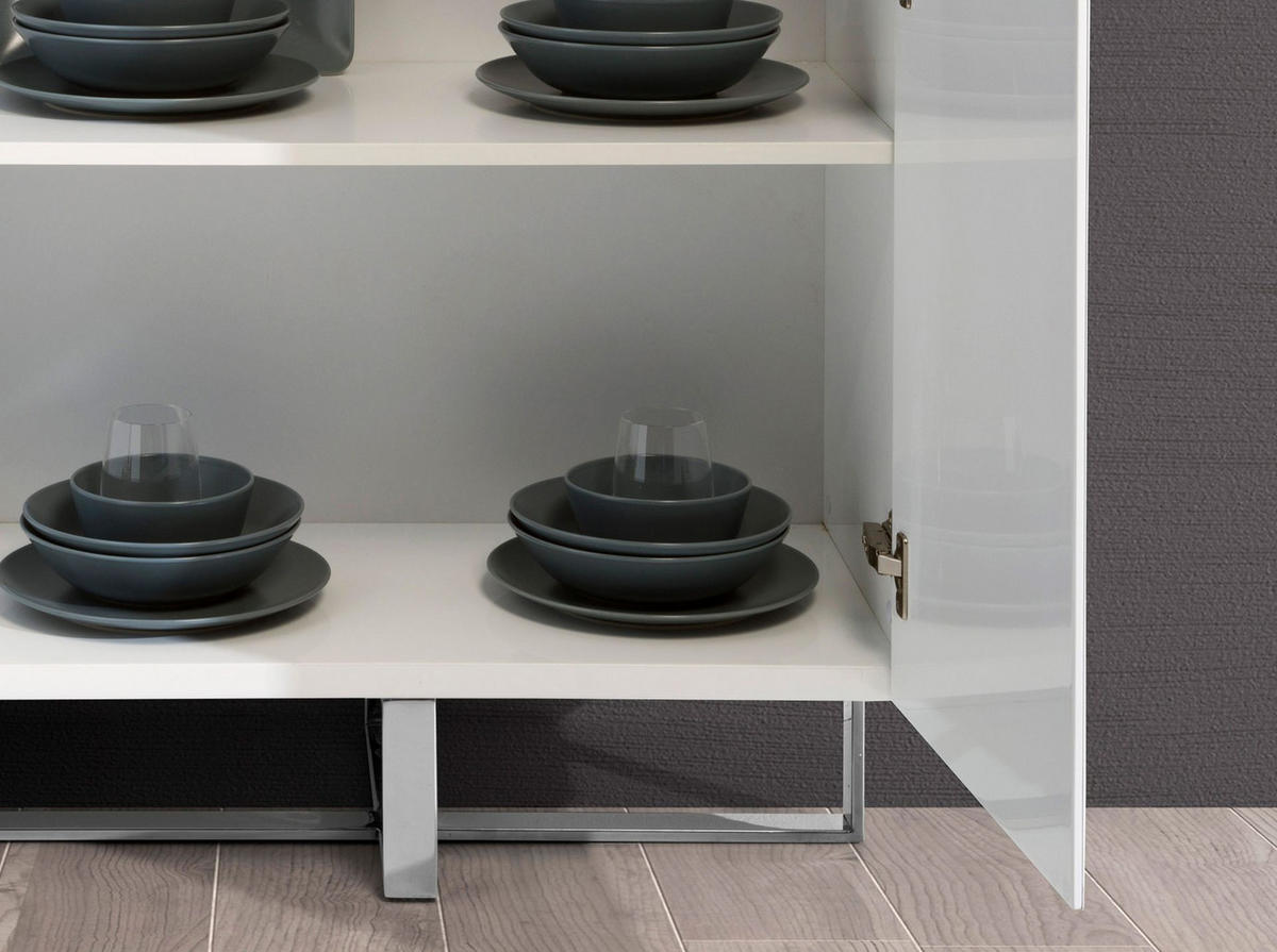 HIGHBOARD Hohe Anrichte aus weißem Holz und verchromtem Stahl 120/42/135 cm - Edelstahlfarben/Weiß, Holz/Metall (120/135/42cm) - ANGEL CERDA