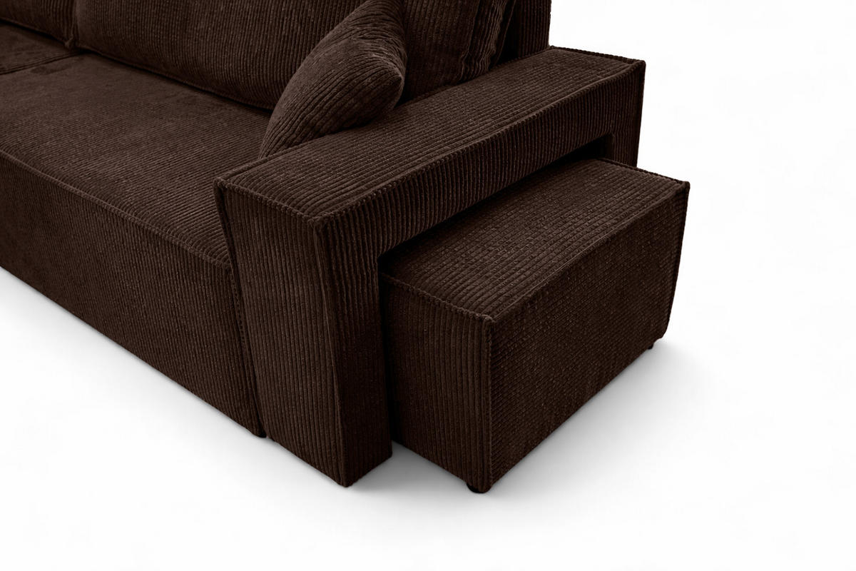 ECKSOFA Mit Schlaffunktion Und Pouf, Cordstoff Poso, Braun, Links, Best L Mit Pouf - Braun, Holz (244/145cm) - Kaiser Möbel