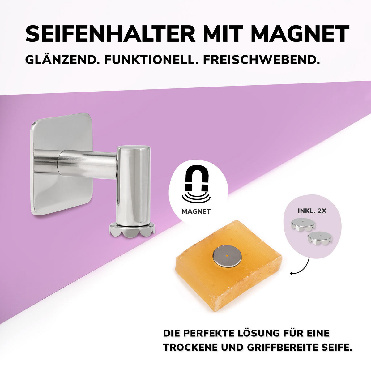 MAGNET SEIFENHALTER 2er Set, Edelstahl - Edelstahlfarben, Metall (5.7/5.7/6cm) - bremermann