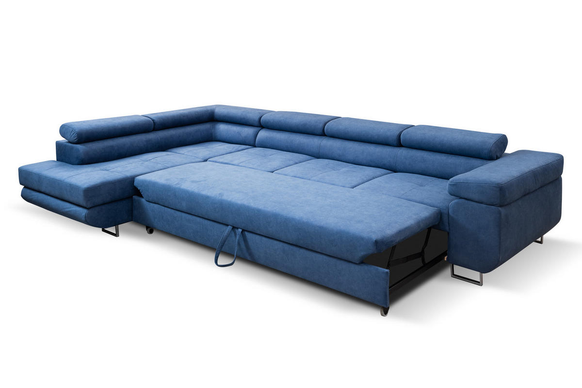 ECKSOFA Marlene IV L-Form mit verstellbaren Kopfstützen Schlaffunktion Bettkasten 347 cm links blau - Blau, Kunststoff (347/202cm) - Margaret Hadas24