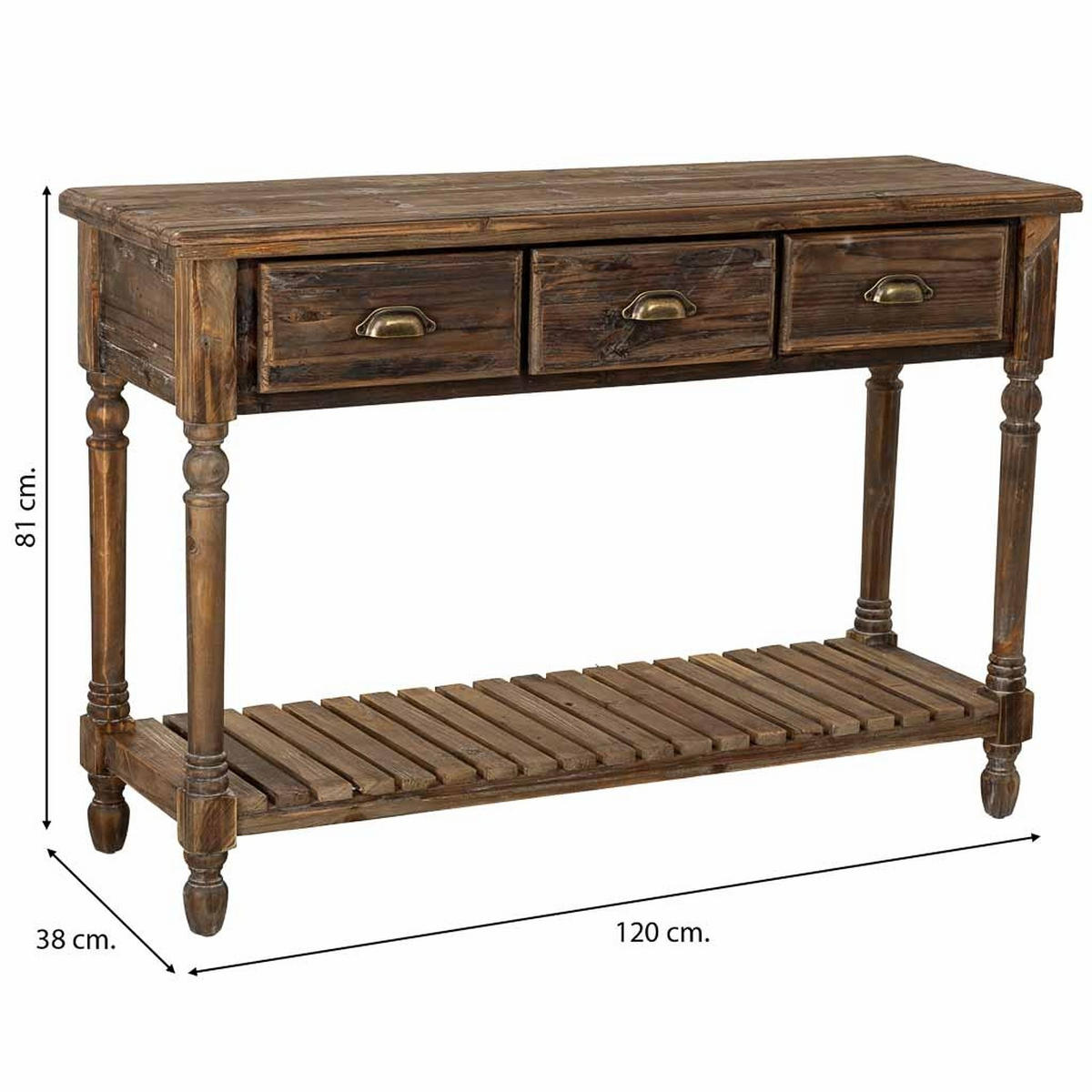 FLURTISCH aus holz mit 3 schubladen 120x38x81 cm - Braun, Holz (38/120/81cm) - Wanderlust