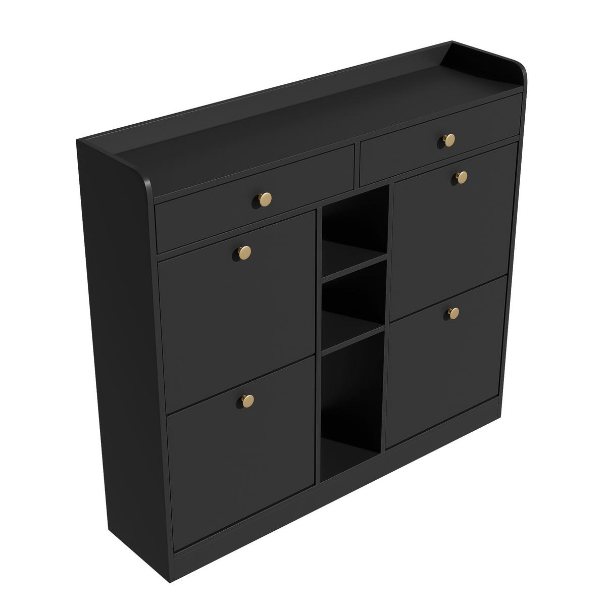 SCHUHSCHRANK in Schwarz mit 4 Klapptüren und 2 Schubladen für Flur, B110/T26/H100 cm - Schwarz, Holzwerkstoff (110/100/26cm) - STILVORA