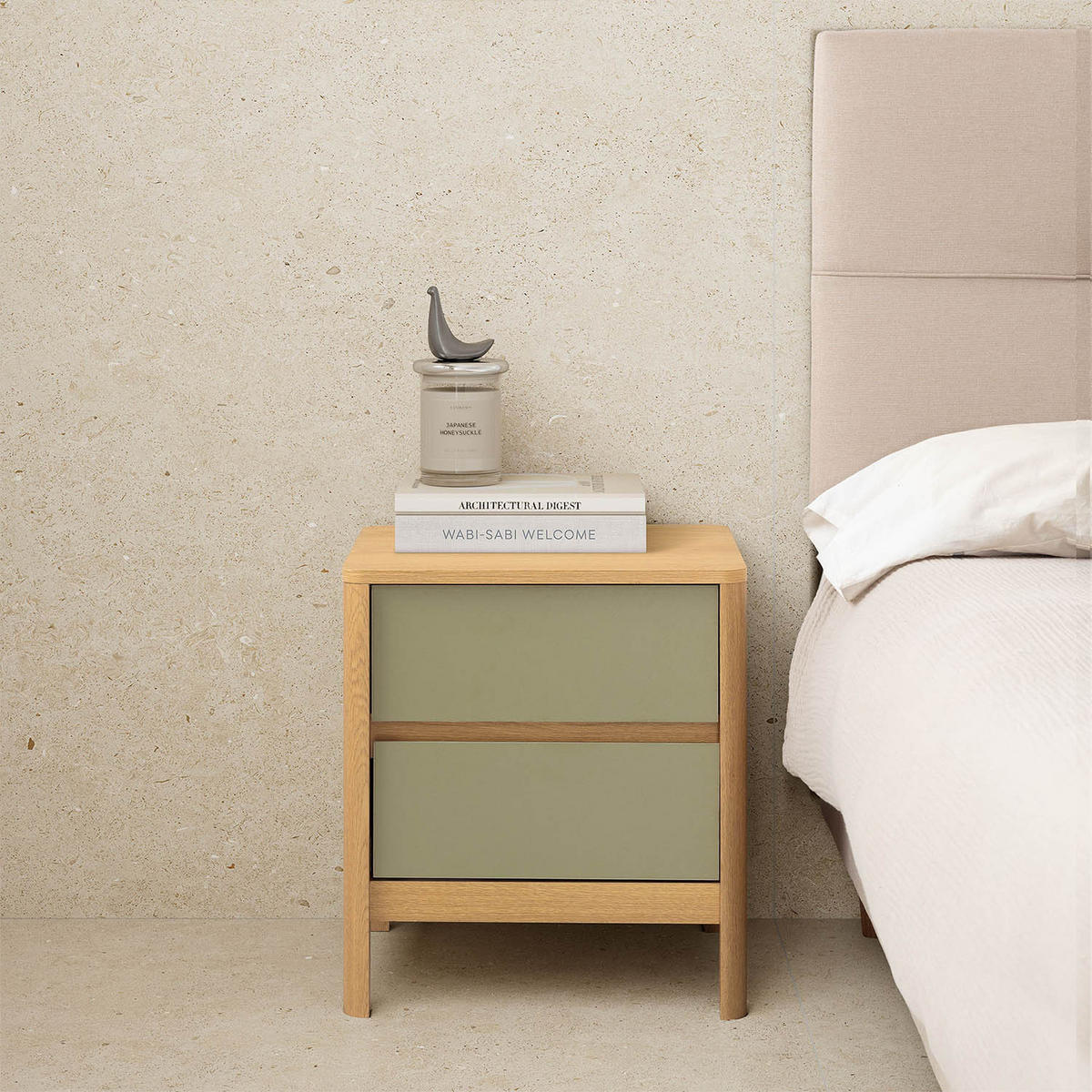 NACHTTISCH Nassau 2 schubladen Eichenfarbe/grün - Grün, Holzwerkstoff (45/50/40cm) - VS Venta-stock