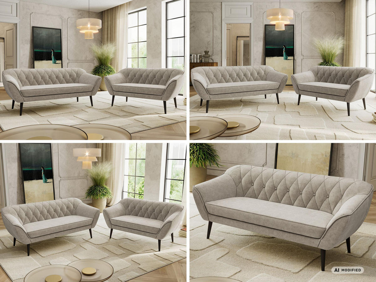 SEDACIA ZOSTAVA 3+2 PIRS - Sivobéžová Štruktúrovaná látka - Čierne nohy - čierna/sivobéžová, kompozitné drevo/textil (180/75/74cm) - MKS