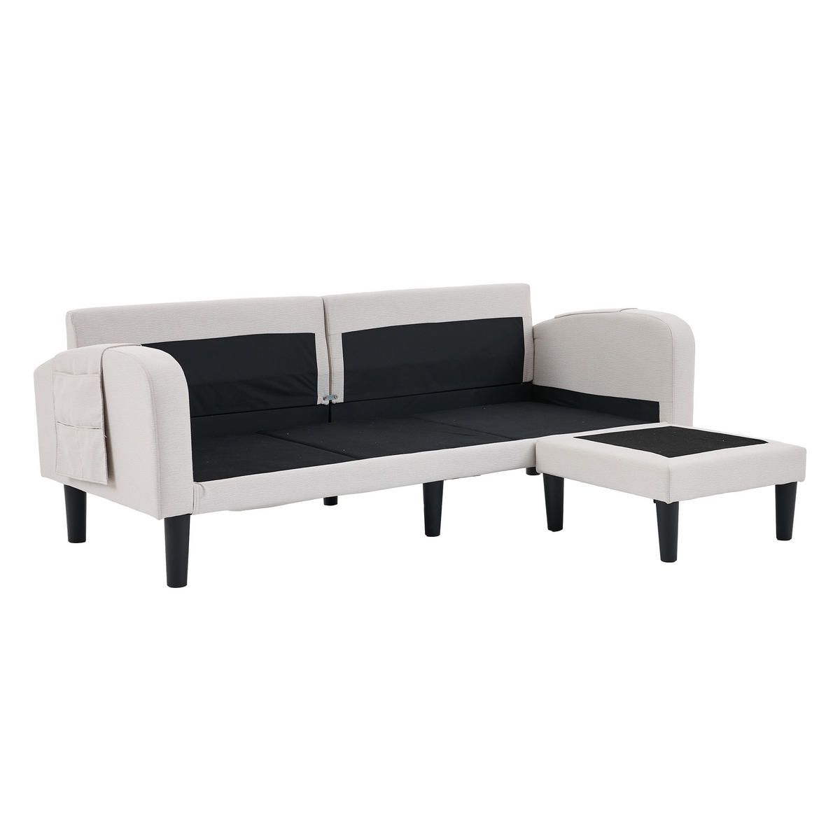 ECKSOFA L Form 3-Sitzer Chaiselongue Stauraum Tasche Beige 204cm - Beige, Textil (204/136cm) - FLIEKS