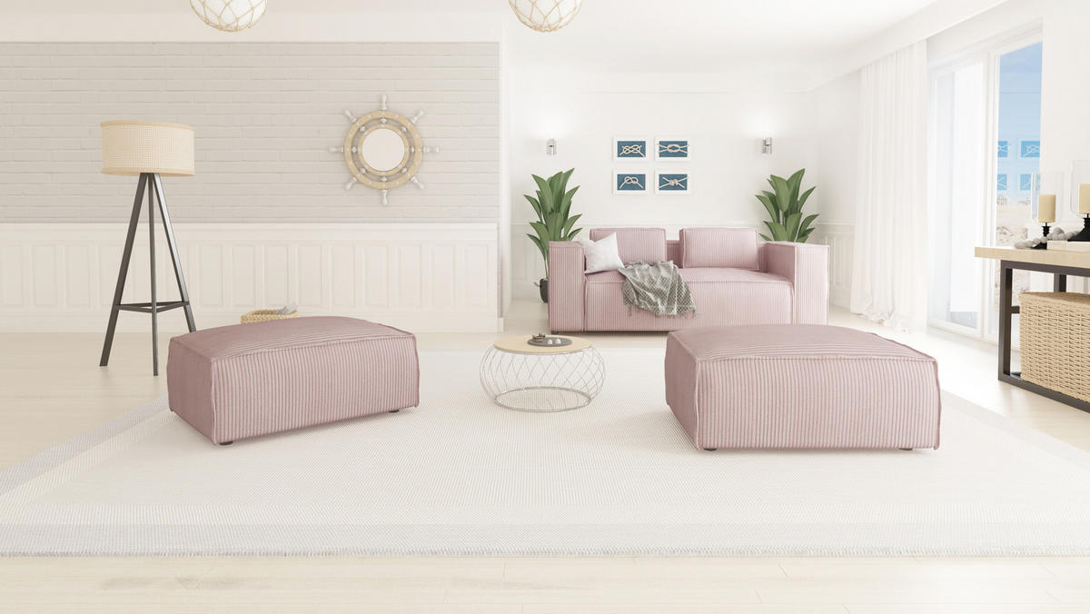 HOCKER Nova Puderrosa Cord - Pink/Schwarz, Holz/Kunststoff (93/46/73cm) - S-Style Möbel